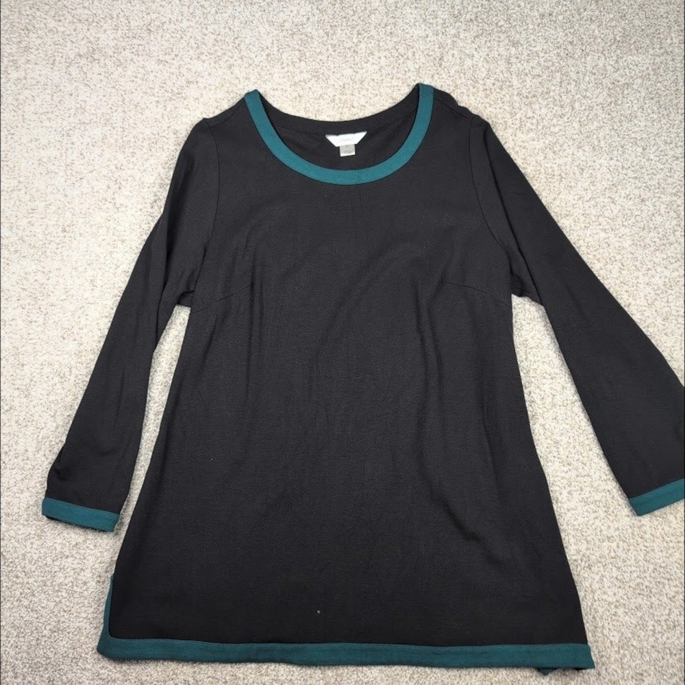 CJ Banks Women's Black Teal Trim Long Sleeve Tunic Top Plus Size 2X‎
